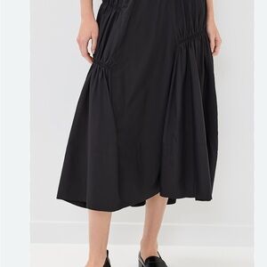 Tibi Black Gathered Midi Skirt